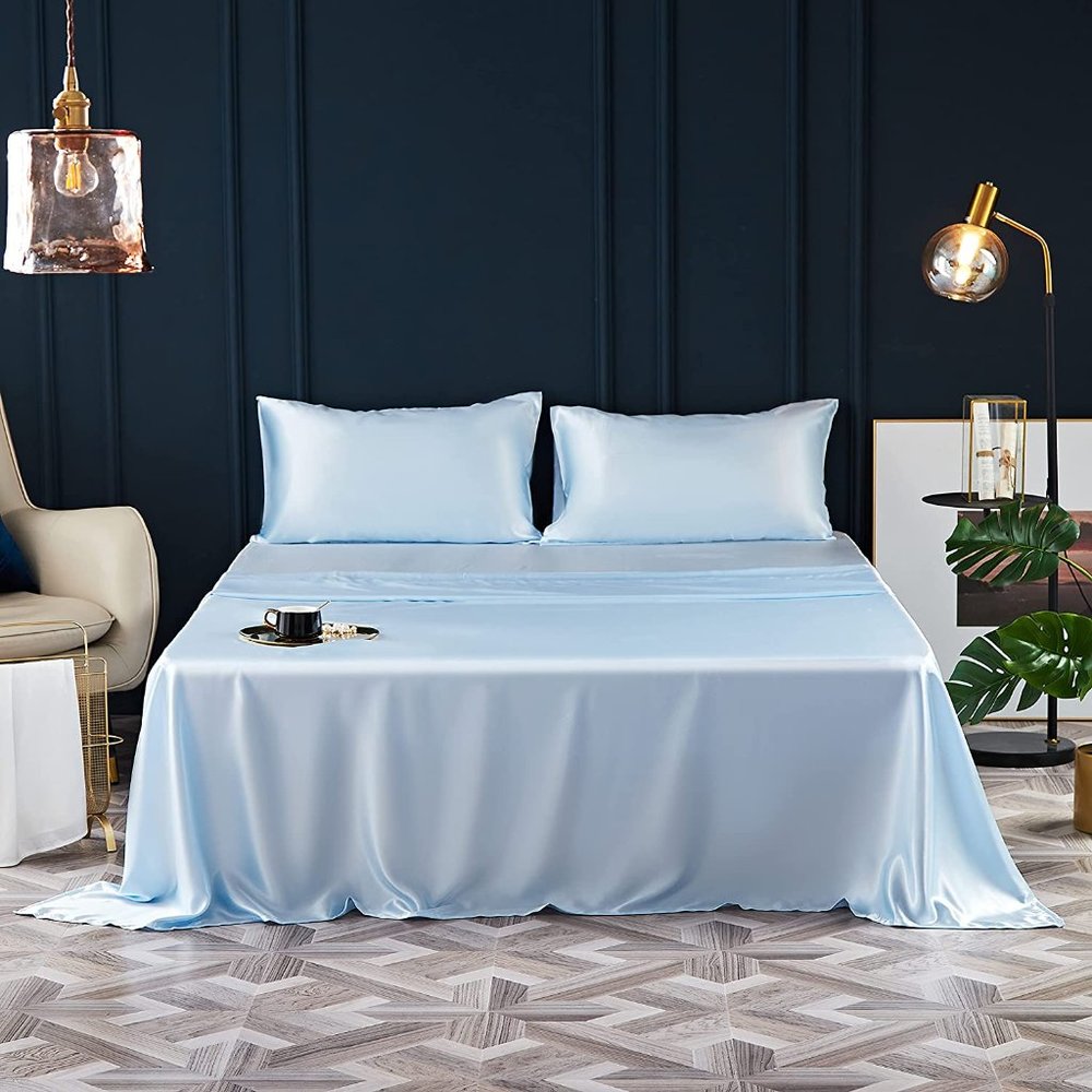 NEW 4 Pcs Satin Sheets -Silky Soft Extra Deep Pocket  Sheet Sets - Picture 3 of 16